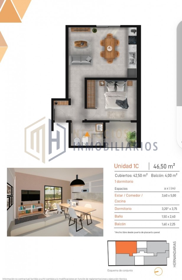 Departamento en pozo de 1 dormitorio PB con dos patios